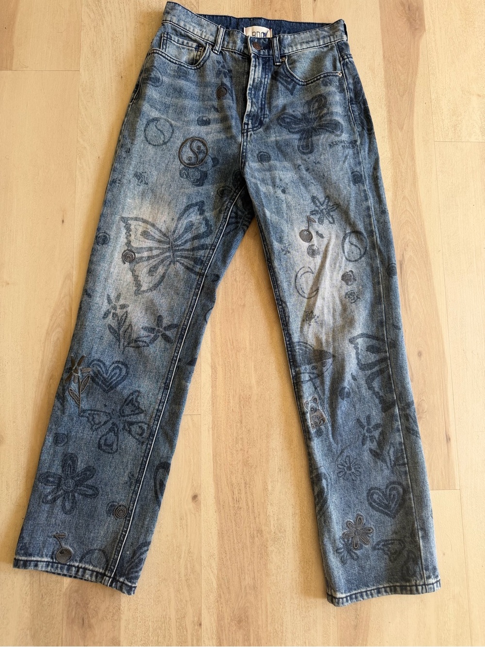 Urban Outfitters BDG Doodle Print Graphic Embroidered Jeans Size 27 100% cotton